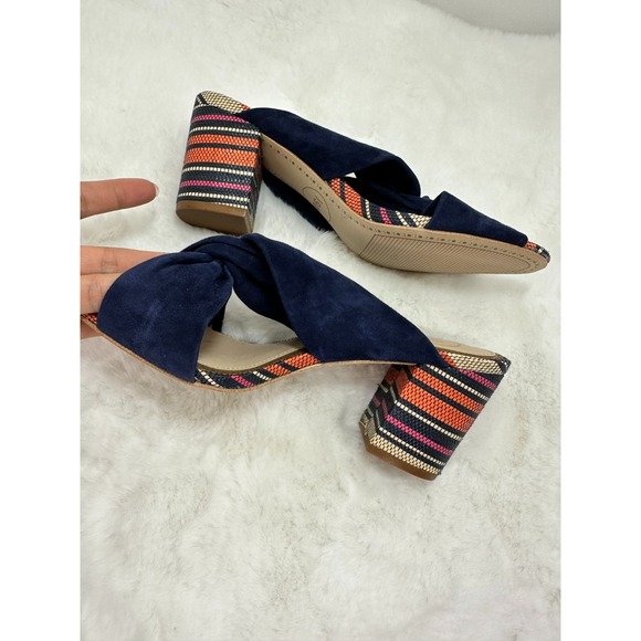 1901 Suede Knotted Bow Sandals Womens Sz 7.5M Blue Boho Woven Raffia Block Heels - Picture 4 of 11